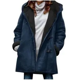Produktbild: KOG Winterjacke Damen Fleecejacke Wintermantel Warm Jacke Einfarbig Oberteil Teenager Mädchen Gutschein Vintage Strickjacke Basic Hoodie Teenager Baumwolle Outlet Angebote Marineblau XXL