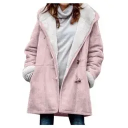 Produktbild: KOG Winterjacke Damen Fleecejacke Wintermantel Warm Jacken Motorrad Jacke Einfarbig Oberteil Frau Angebote Vintage Sweatjacke Basic Hoodie Frauen Softshelljacke Baumwolle Sale Damen Rosa L