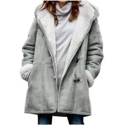 Produktbild: KOG Winterjacke Damen Fleecejacke Jacken Mode Wintermantel Laufjacke Einfarbig Kleidung Teenager Angebote Casual Windjacke Winter Kapuzenjacke Vliesjacke Baumwolle Sale Damen Grau 4XL