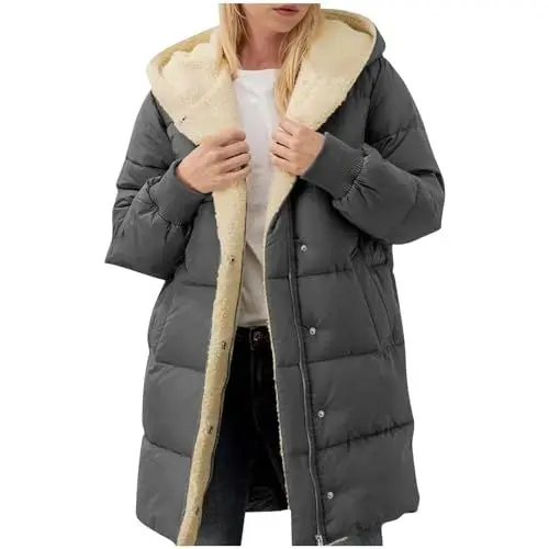 Produktbild: KOG Winterjacke Damen Jacke Elegante Jacken Baumwolle Bomberjacke Einfarbig Oberteil Frauen übergangsjacken Gutschein Amazon Retro Strickjacken Elegant Kapuzenmantel Gutschein Dunkelgrau M