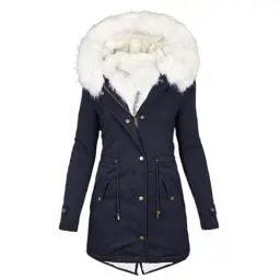 Produktbild: KOG Winterjacke Damen Jacke Warme Parka Baumwolle Trainingsjacke Einfarbig Bekleidung Frauen Amazon Gutschein Basic Hemdjacke Mode Kapuzenjacke Teenager Mädchen Wollmantel Angebote Marine S