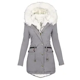 Produktbild: KOG Winterjacke Damen Parka Winter Daunenjacken Baumwolle Laufjacke Einfarbig Kleidung Sale Angebote Fashion Trenchcoat Freizeit Pullover Teenager Mädchen Zipper Jacke Gutschein Grau L