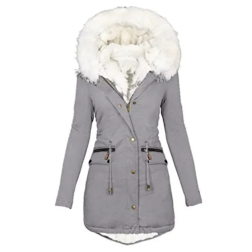 Produktbild: KOG Winterjacke Damen Parka Winter Daunenjacken Baumwolle Laufjacke Einfarbig Kleidung Sale Angebote Fashion Trenchcoat Freizeit Pullover Teenager Mädchen Zipper Jacke Gutschein Grau L
