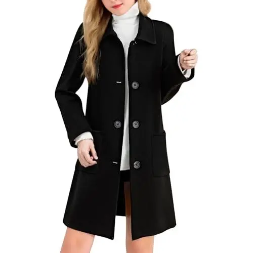 Produktbild: KOG Winterjacke Damen Lang Wintermantel Elegant Bikerjacke Einfarbige Kleidung übergangsmantel Retro Windbreaker Casual Pullover Teenager Cordjacke Festival Jacke Softshelljacken Schwarz M