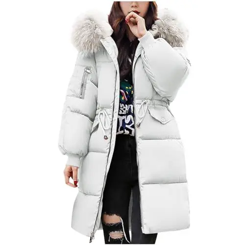 Produktbild: KOG Winterjacke Damen Parka Elegant Jacken Baumwolle College Jacke Einfarbige Oberteil Frauen Warehouse Deal Basic Strickjacken Warm Teenager Mädchen Fleecejacke Outlet Amazon Weiß 3XL