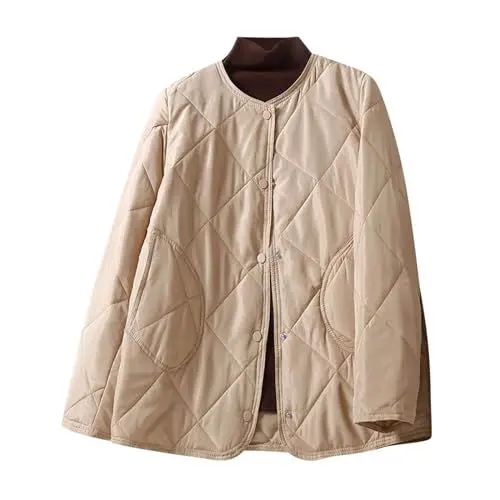 Produktbild: KOG Winterjacke Damen Parka Elegante Dufflecoat Baumwolle Bikerjacke Einfarbig Bekleidung Frauen übergangsjacke Outlet Amazon Retro Hemdjacke Winter Pullover Softshelljacke Prime Khaki XL