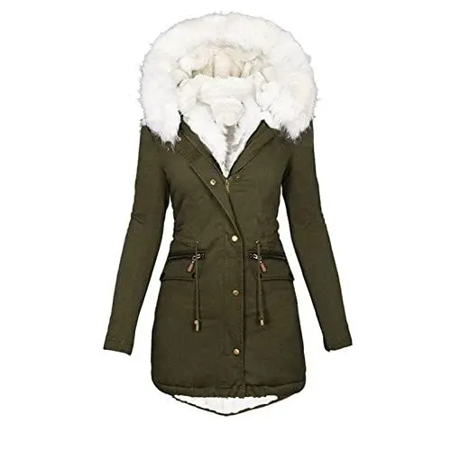 Produktbild: KOG Winterjacke Damen Parka Mode Daunenmantel Baumwolle Fahrradjacke Einfarbig Bekleidung Frau übergangsmantel Outlet Angebote Retro Windbreaker Warmes Kapuzenjacke Outlet Angebote Armeegrün XXL