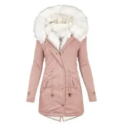 Produktbild: KOG Winterjacke für Damen Parka Mode Wintermantel Baumwolle Trainingsjacke Einfarbig Bekleidung Frau Angebote Fashion Windbreaker Elegant Kapuzenjacke Frauen Steppmantel Sale Damen Rosa M