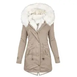 Produktbild: KOG Winterjacke Damen Parka Elegant Wintermantel Baumwolle Festival Jacke Einfarbige Kleidung Blitzangebote Des Tages Vintage Hemdjacke Warm Hoodie Jacke Frauen Fleecejacke Angebote Khaki M