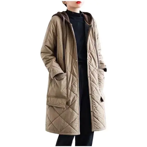 Produktbild: KOG Winterjacke Damen Parka Winter Dufflecoat Baumwolle Bikerjacke Einfarbige Oberteil Teenager Mädchen Gutschein Retro Windjacke Elegant Fleecejacke Amazon Warehouse Deal Khaki L