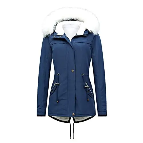 Produktbild: KOG Winterjacke Damen Wintermantel Elegant Daunenjacke Baumwolle Bikerjacke Einfarbig Kleidung Frau übergangsjacke Prime Retro Blusenjacke Elegante Softshelljacken Amazon Gutschein Dunkelblau M