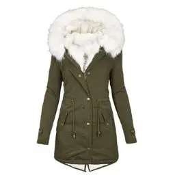 Produktbild: KOG Winterjacke Damen Wintermantel Elegant Parka Baumwolle Festival Jacke Einfarbig Oberteile Amazon - prime Vintage Strickjacke Warm Hoodie Frau Steppmantel Sale Angebote Armeegrün 3XL