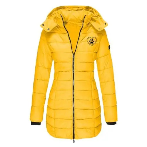 Produktbild: KOG Winterjacke für Damen Daunenjacke Warm Dufflecoat Baumwolle Motorrad Jacke Einfarbige Oberteile Sale Damen Retro Trenchcoat Warme Kapuzenjacke Frau Steppmantel Amazon Gutschein Gelb M