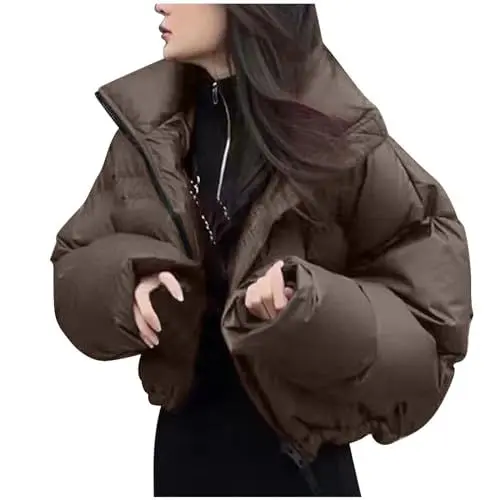 Produktbild: KOG Winterjacke für Damen Daunenjacke Warm Jacken Baumwolle Trainingsjacke Parka Oberteil Outlet Angebote Retro Sweatjacke Fashion Hoodie Frauen Fleecejacke Sale Angebote Kaffee L