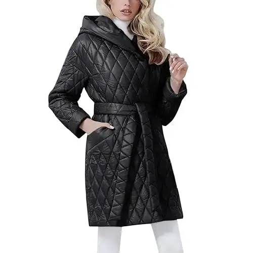 Produktbild: KOG Winterjacke Damen Wintermantel Elegant Daunenmantel Baumwolle Einfarbige Oberteile Teenager Mädchen Amazon Warehouse Deal Basic Blusenjacke Kapuzenmantel Sale Angebote Schwarz L