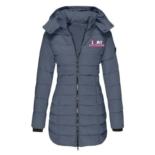 Produktbild: KOG Winterjacke für Damen Daunenjacken Warme Parka Baumwolle Wanderjacke Wintermantel Bekleidung Gutschein Amazon Basic Blusenjacke Winter Hoodie Frau Wollmantel Outlet Angebote Marine XL