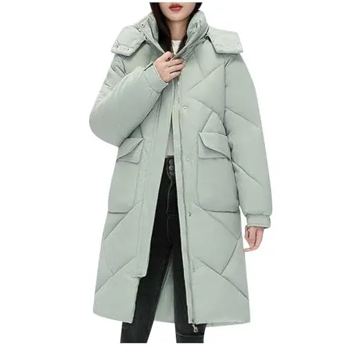 Produktbild: KOG Winterjacke für Damen Daunenjacken Winter Jacken Baumwolle Parka Kleidung Frauen Amazon Essentials Damen Retro Blusenjacke Casual Zipper Jacke Amazon Warehouse Deal Grün XL