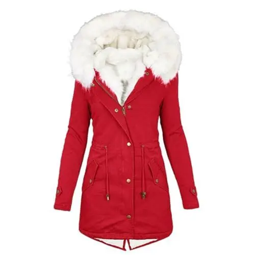 Produktbild: KOG Winterjacke für Damen Daunenmantel Warm Parka Baumwolle Festival Jacke Einfarbig Oberteile Warehouse Deal Mode Windbreaker Casual Kapuzenmantel Frauen Wollmantel Prime Rot XL