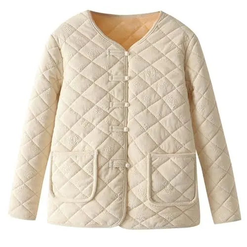 Produktbild: KOG Winterjacke für Damen Daunenmantel Winter Parka Baumwolle Laufjacke Puffer Jacke Oberteil Teenager Mädchen Angebote Retro Hemdjacke Casual Frau Fleecejacke Outlet Angebote Beige 3XL