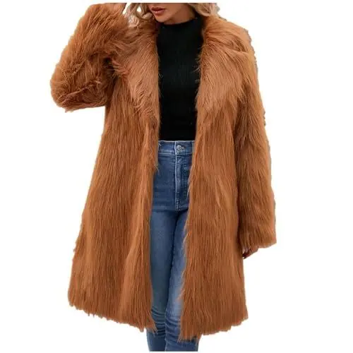 Produktbild: KOG Winterjacke für Damen Dufflecoat Elegante Parka Baumwolle Bikerjacke Einfarbige Kleidung Frau übergangsmantel Warehouse Deal Warm Trenchcoat Retro Kapuzenmantel Gutscheine Braun S