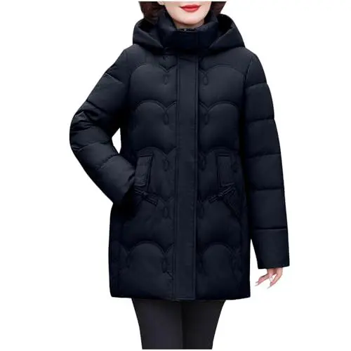 Produktbild: KOG Winterjacke für Damen Dufflecoat Warmes Jacke Baumwolle Fahrradjacke Jacken Oberteil Prime Freizeit Windjacke Fashion Frauen Teddyfleece Jacke Amazon Essentials Damen Schwarz XXL