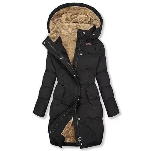 Produktbild: KOG Winterjacke für Damen Dufflecoat Winter Parka Baumwolle Sport Jacke Einfarbige Oberteile Frau Angebote Warmes Windbreaker Basic Hoodie Frauen Fleecepullover Amazon - prime Schwarz 3XL