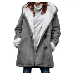 Produktbild: KOG Winterjacke Damen Fleecejacke Herbstjacke Elegant Jacke Motorrad Jacke Einfarbig Oberteile Teenager Prime Casual Mode Pullover Daunenjacke Baumwolle Amazon Essentials Damen Grau 5XL