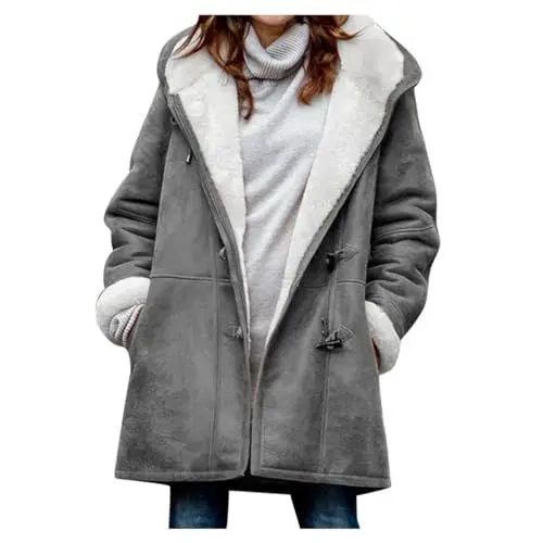 Produktbild: KOG Winterjacke Damen Fleecejacke Herbstjacke Elegant Jacke Motorrad Jacke Einfarbig Oberteile Teenager Prime Casual Mode Pullover Daunenjacke Baumwolle Amazon Essentials Damen Grau 5XL