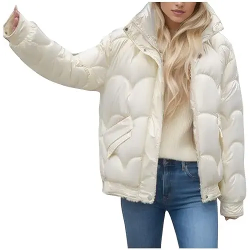Produktbild: KOG Winterjacke für Damen Jacke Elegant Jacken Baumwolle Bomberjacke Einfarbige Bekleidung Frauen Amazon Warehouse Deal Fashion Strickjacke Retro Kapuzenjacke Dufflecoat Gutscheine Weiß 3XL