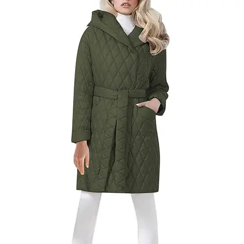 Produktbild: KOG Winterjacke für Damen Parka Mode Puffer Jacke Baumwolle Wanderjacke Einfarbige Oberteil Frau Amazon - prime Warmes Strickjacken Retro Teenager Mädchen Teddy Jacken Prime Armeegrün XL