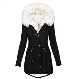 Produktbild: KOG Winterjacke für Damen Parka Elegant Puffer Jacke Baumwolle College Jacke Einfarbig Oberteil Frauen Angebote Casual Windjacke Warm Frau Fleecemantel Angebote Des Tages Heute Schwarz S