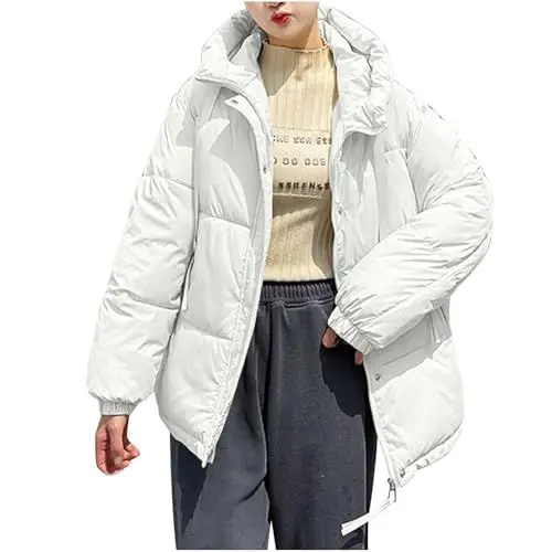 Produktbild: KOG Winterjacke für Damen Puffer Jacke Elegant Daunenjacken Baumwolle Wanderjacke Parka Bekleidung übergangsjacke Sale Angebote Retro Strickjacken Mode Kapuzenjacke Frau Sale Damen Weiß M