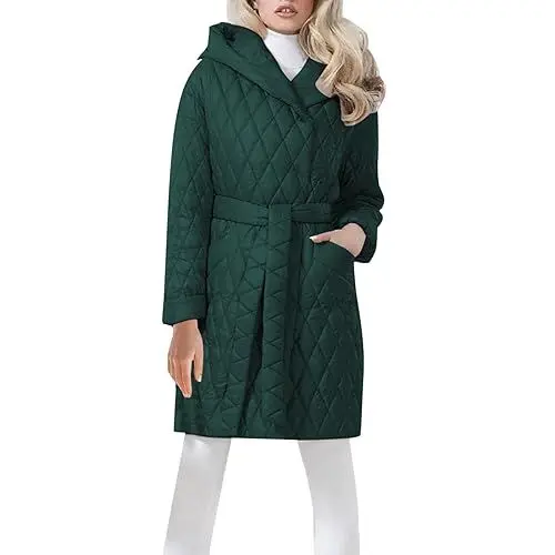 Produktbild: KOG Winterjacke für Damen Puffer Jacke Elegant Jacke Baumwolle Bomberjacke Einfarbig Kleidung übergangsjacke Gutscheine Warme Sweatjacke Retro Hoodie Jacke Frauen Steppmantel Prime Grün L