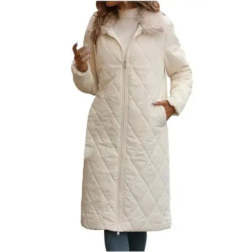 Produktbild: KOG Winterjacke Damen Daunenjacken Elegant Parka Baumwolle Bomberjacke Einfarbig Kleidung Frau übergangsjacke Outlet Amazon Retro Basic Hoodie Dufflecoat Amazon Essentials Damen Weiß L