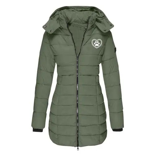 Produktbild: KOG Winterjacke Damen Jacke Warm Daunenjacken Baumwolle Bikerjacke Einfarbige Oberteil Frauen Gutscheine Mode Windjacke Freizeit Kapuzenpullover Steppjacke Gutschein Amazon Armeegrün XXL