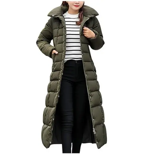 Produktbild: KOG Winterjacke für Damen Wintermantel Warmes Daunenjacke Baumwolle Wanderjacke Einfarbig Kleidung Warehouse Deal Warme Windbreaker Frau Teddy Fleecejacke Amazon - prime Armeegrün M