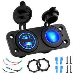 Produktbild: Kohree 12V USB Steckdose mit Schalter, Zigarettenanzünder Steckdose Adapter Wasserdicht, 12 Volt Steckdose QC 3.0 USB & USB C PD TYPE C Einbaubuchse Wohnmobil, USB Ladebuchse Panel für Marine Auto