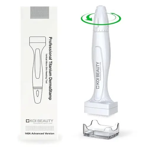 Produktbild: KOI BEAUTY Einstellbar Microneedling Derma Stamp, Professioneller Microneedling Pen mit 140 ECHTE NADELN Titan, DermaPen für Haare, Bartwuchs, Gesicht, Körper, Beste Derma roller Alternative
