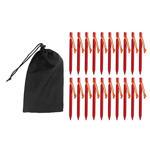 Produktbild: Koieam Zeltheringe, V-förmiger robuster Zelthering mit Seilen für Outdoor-Camping-Zeltzubehör (Red)