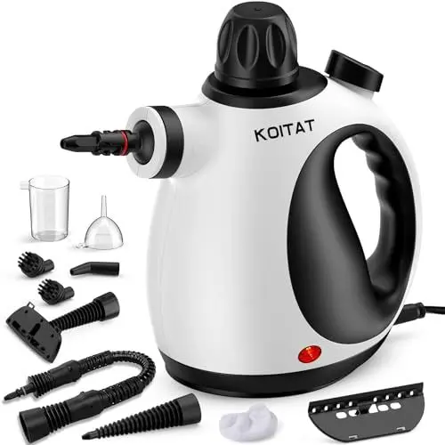Produktbild: KOITAT, Dampfreiniger, tragbarer Druckdampfreiniger mit 10 Zubehörteilen, Dampfreiniger für Polstermöbel, mit Sicherheitsverriegelung, für Zuhause, Auto,Aufsätze