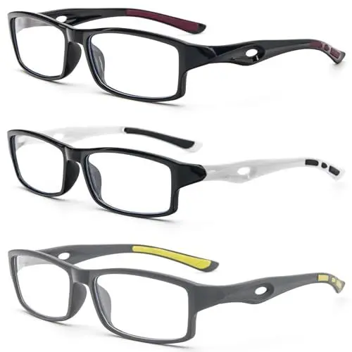 Produktbild: KoKoBin 3er pack Rechteck Lesebrille Sportliches Design TR90 flexible Anti-Blaulicht Lesehilfe Damen für Herren (3-Pack (schwarz weiß grau), 3, x)