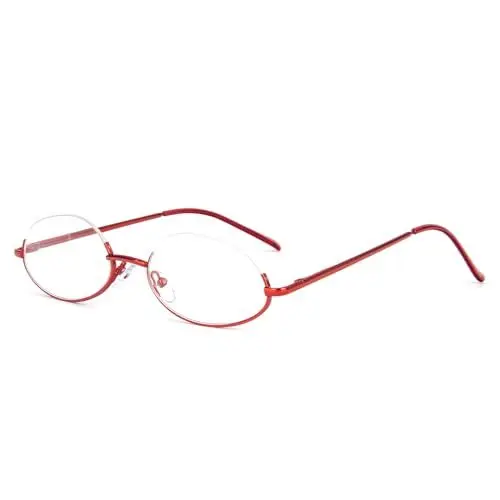 Produktbild: KoKoBin Lesebrille Halbmond Halbrahmen Metallrahmen Federscharniere Schlanke Herren und Damen Lesehilfe (Rot, 3, Dioptrien)