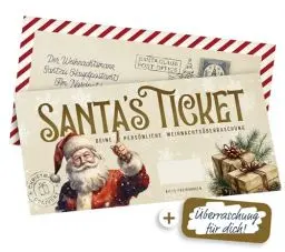 Produktbild: KOKO&LORA Santa's Ticket - zum Personalisieren - mit Rubbelsticker • Überraschung • Gutschein zum selber ausfüllen mit Rubbelaufkleber - Rubbelkarte zum Beschriften - Weihnachts Gutschein