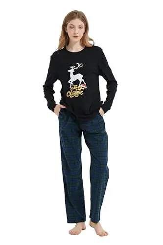Produktbild: kolipajam Couples Matching Pajamas Set 100% Cotton Flannel Pajamas for Couples with Pockets Soft PJS