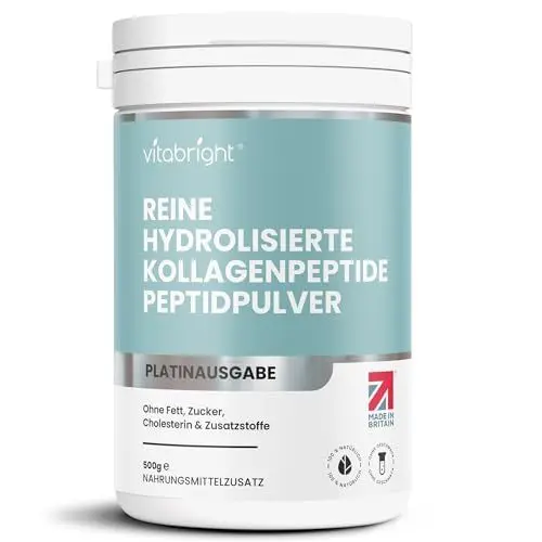Produktbild: Kollagen Pulver Weidehaltung 500g, 50 Portionen Pure Collagen Pulver. Hochdosiert Hydrolisiertes Kollagen Peptide Pulver, Gelenke Halal Rinder Kollagen Hydrolysat Pulver, VitaBright Kollagen-pulver