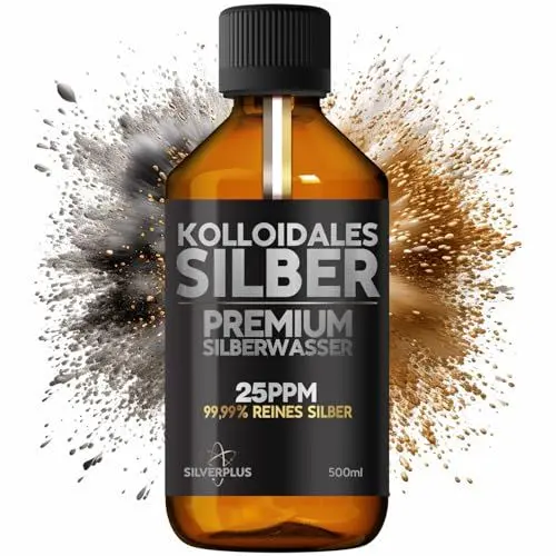 Produktbild: Kolloidales Silber 25PPM | 500 ml | Silberwasser mit 99,99% reinem Silber | Aktive Silberionen | Für die ganze Familie | GMP-zertifiziertes Labor | 100% natürliche Lösung | SILVERPLUS