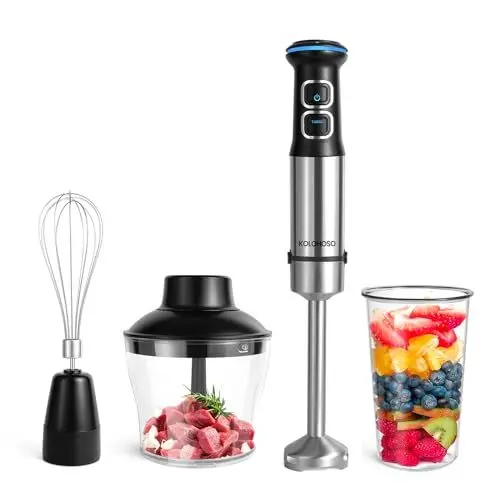 Produktbild: Kolohoso 1500W Stabmixer, 4 in 1 Stabmixer Set Professioneller, Pürierstab mit 21 einstellbaren Geschwindigkeiten, Elektrische Stabmixer mit 800ML Messbecher, Schneebesen