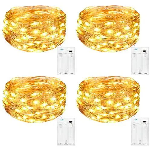 Produktbild: kolpop (4 Stück LED Lichterkette Batterie, 5m 50er Micro LED Lichterkette Draht Innen Batteriebetrieben Lichterketten für Zimmer für Party Weihnachtsbaum Halloween Hochzeit Deko(Warmweiß)