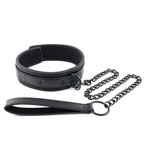 Produktbild: Kom Waire Gepolstertes Leder Bondage Halsband und Leine Set, Damen and Männer Bondage Fesseln Spielzeug Sex Halsbänder für SM Spiele (Schwarz-1)