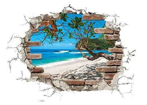 Produktbild: Komar Deco-Sticker BREAK OUT- 50 x 70 cm | Wandtattoo, Wandbild, Wandsticker, Wandaufkleber, Walltattoo, Ausblick, Steinmauer, Strand, Meer, Ziegel | 17054h